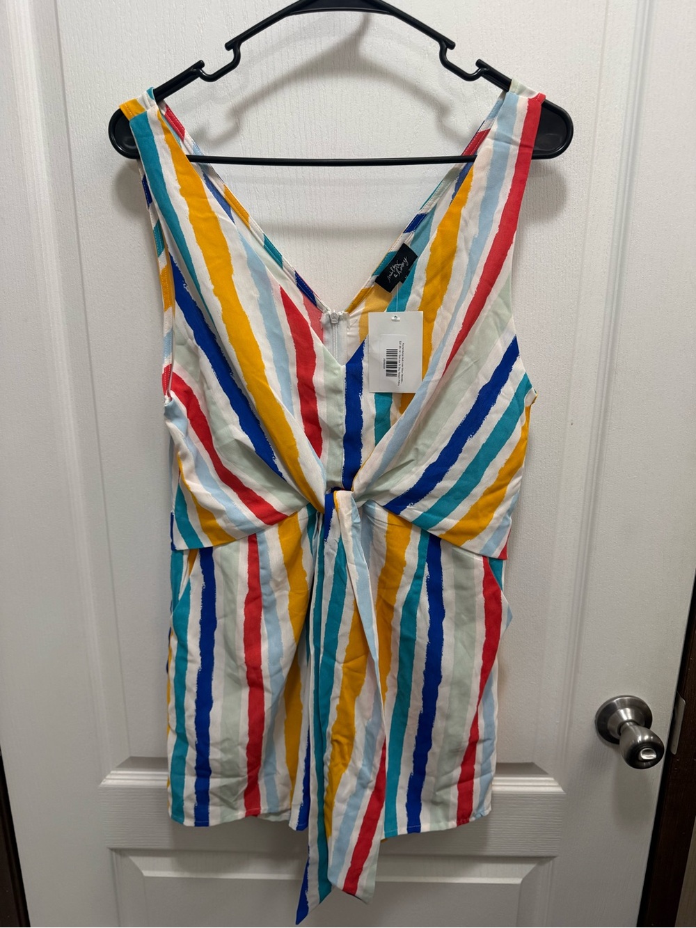 Striped Tie-Front Romper in Multi-Color